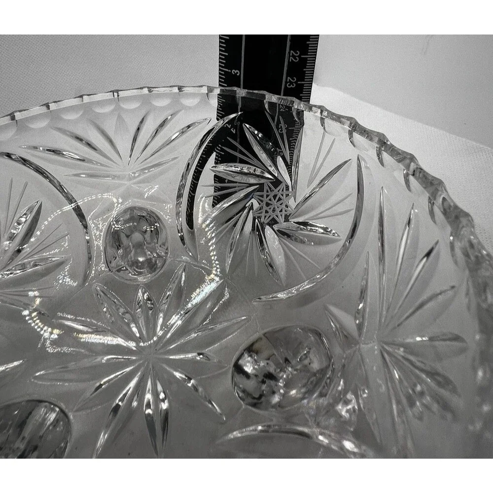 Vintage 3 Footed Bowl Caddy with Etched Flowers 6” clear glass art